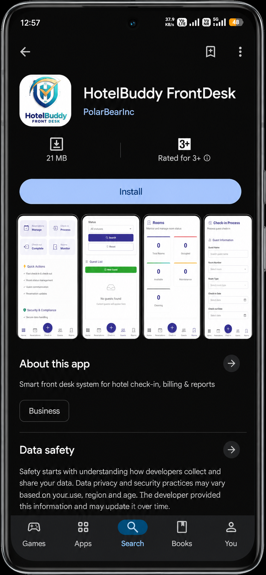 HotelBuddy Front Desk App Interface